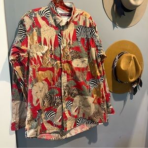 Vintage Boston predatory co made in USA safari animal button down